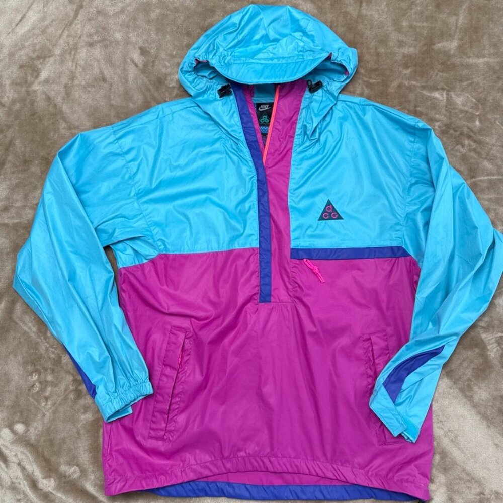 Vintage 90s Nike ACG Pink & Blue Colorful Half Zip Windbreaker Jacket Size M